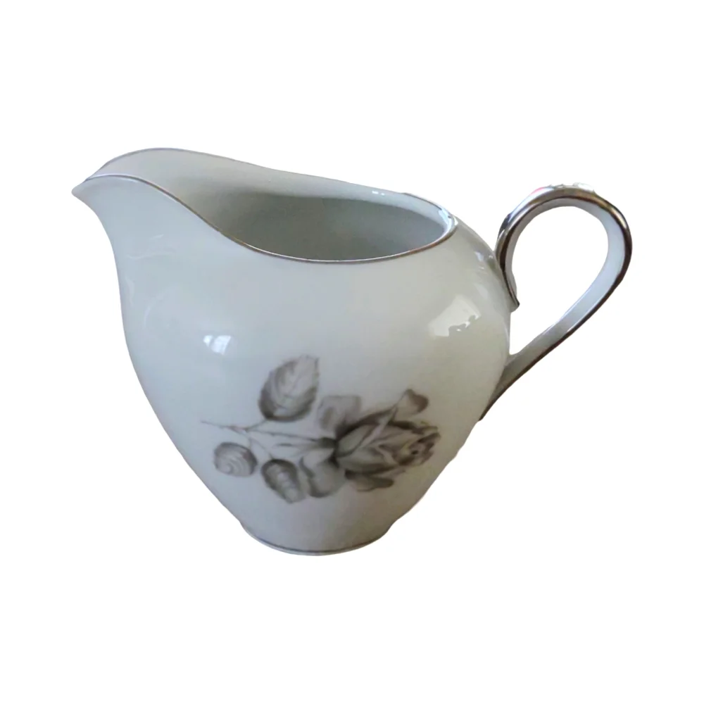 Towne Fine China  Midnight Rose White Porcelain Creamer with Silver Acce…